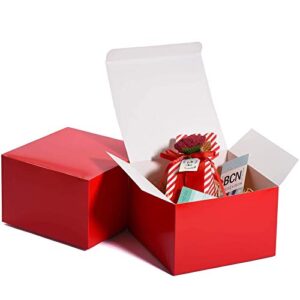 mesha red gift boxes 6x6x4” small gift box with lid, 50 pcs, red bridesmaid proposal box, cupcake boxes, godmother proposal gift box, birthday gift box, party favor, christmas, arts & crafts