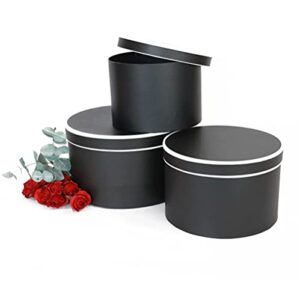 unikpackaging premium quality round flower box, gift boxes for luxury flower and gift arrangements, set of 3 pcs (l/m/s) (black with white rim)