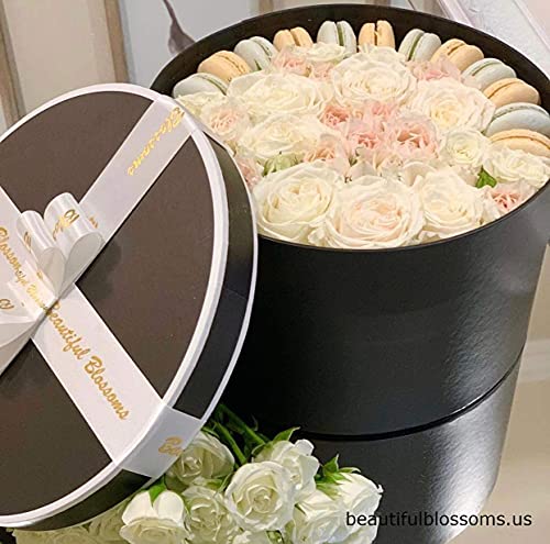 UNIKPACKAGING Premium Quality Round Flower Box, Gift Boxes for Luxury Flower and Gift Arrangements, Set of 3 pcs (L/M/S) (Black with White Rim)