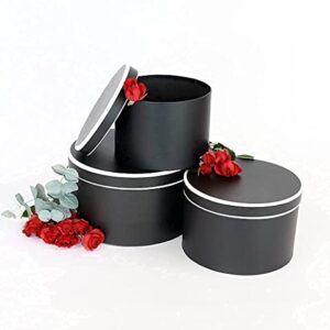 UNIKPACKAGING Premium Quality Round Flower Box, Gift Boxes for Luxury Flower and Gift Arrangements, Set of 3 pcs (L/M/S) (Black with White Rim)