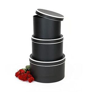 UNIKPACKAGING Premium Quality Round Flower Box, Gift Boxes for Luxury Flower and Gift Arrangements, Set of 3 pcs (L/M/S) (Black with White Rim)