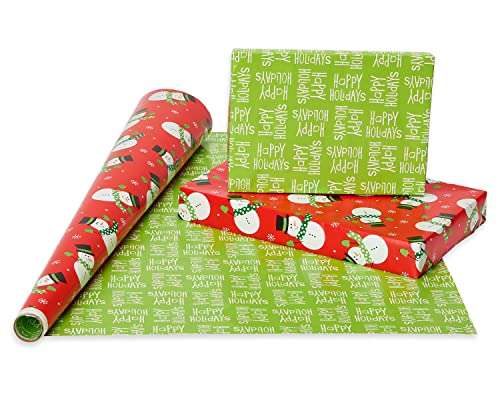 American Greetings Christmas Reversible Wrapping Paper Bundle, Polka Dots, Trees, Snowmen and Snowflakes (4 Rolls, 120 sq. ft.)