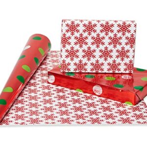 American Greetings Christmas Reversible Wrapping Paper Bundle, Polka Dots, Trees, Snowmen and Snowflakes (4 Rolls, 120 sq. ft.)