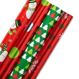 American Greetings Christmas Reversible Wrapping Paper Bundle, Polka Dots, Trees, Snowmen and Snowflakes (4 Rolls, 120 sq. ft.)