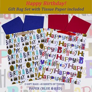 Elephant-package 2Pcs 12.6" Large Happy Birthday Gift Bags with Tissue Paper for Birthday Party.