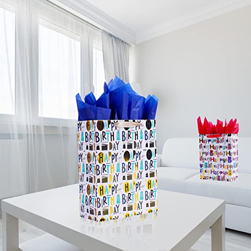 Elephant-package 2Pcs 12.6" Large Happy Birthday Gift Bags with Tissue Paper for Birthday Party.