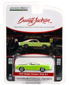 toy cars 1970 charger hemi r/t sublime green w/white roof & white tail stripe (lot #777) barrett-jackson series 10 1/64 diecast model car by greenlight 37260 e