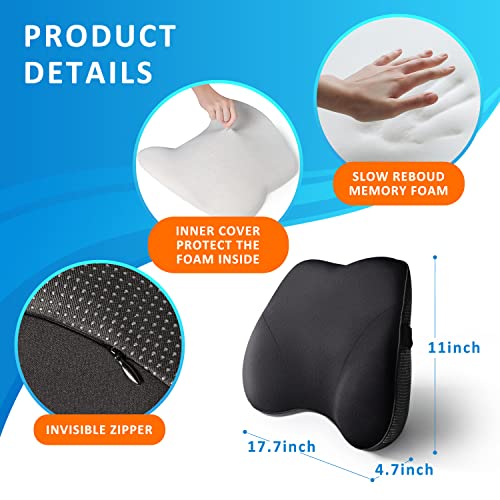 Lumbar Support Pillow for Office Chair for Back Pain Relief - Mini Lumbar Pillow Office Chair Back Support with Height Adjustable Strap - High Density Memory Foam Back Pillow Back Support Office Chair