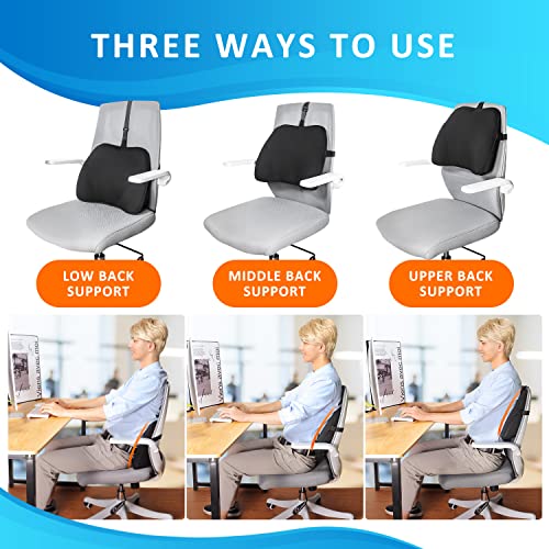 Lumbar Support Pillow for Office Chair for Back Pain Relief - Mini Lumbar Pillow Office Chair Back Support with Height Adjustable Strap - High Density Memory Foam Back Pillow Back Support Office Chair