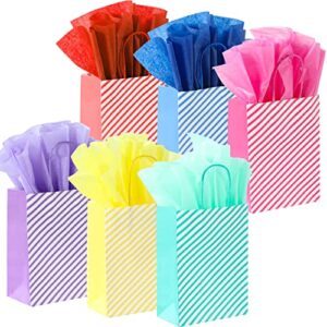 blewindz 24 pieces small gift bags with handles and tissue papers, stripe birthday goodie bags for wedding, birthday, party supplies