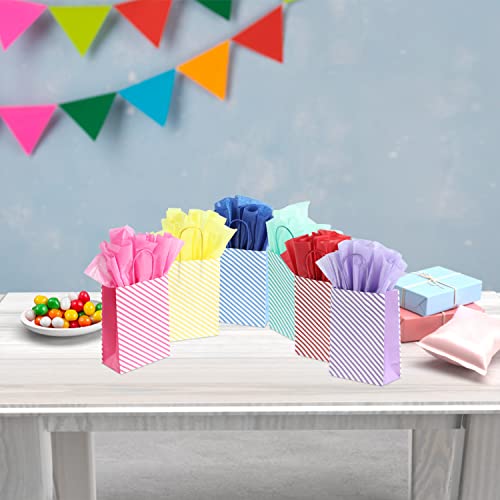 BLEWINDZ 24 Pieces Small Gift Bags with Handles and Tissue Papers, Stripe Birthday Goodie Bags for Wedding, Birthday, Party Supplies