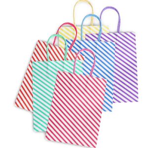 BLEWINDZ 24 Pieces Small Gift Bags with Handles and Tissue Papers, Stripe Birthday Goodie Bags for Wedding, Birthday, Party Supplies