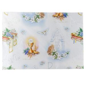 catholic wrapping paper | first communion or confirmation | gift wrap for sacrament celebrations | features bishop hat, monstrance, and praying hands | printed in italy (first communion)