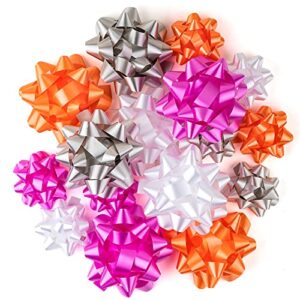 maypluss gift bow assortment (16 bows) pink, orange, silver, ivory for birthday, wedding, christmas, baby shower, bridal showers