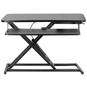 vivo height adjustable 32 inch stand up desk converter, quick sit to stand tabletop dual monitor riser workstation, black, desk-v000s