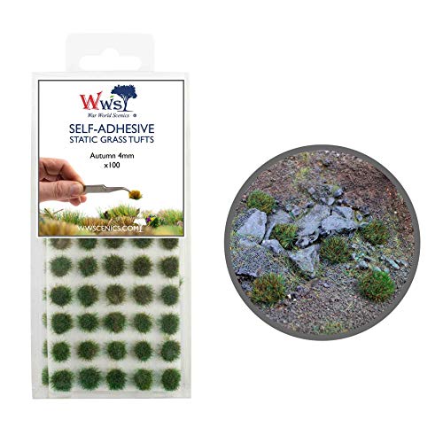 War World Scenics Self Adhesive Static Grass Tufts x 100 – Autumn, 4mm – Model Railway Wargame Scenery Railroad Modelling Diorama Miniature Hobby Tabletop