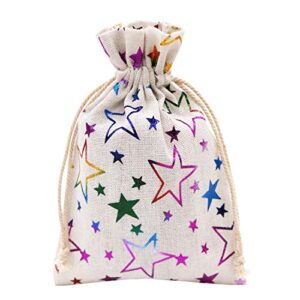 sumdirect burlap gift bags with drawstring – 20pcs 5×7 inch small christmas burlap bags，color star linen jewelry pouches for wedding favors