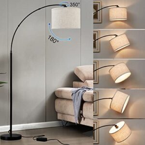 Luvkczc Dimmable Arc Floor Lamps for Living Room, Tall Floor Lamps with Adjustable Hanging Shade, Modern Arc Floor Lamp with Dimmer for Bedroom, 8WLED Bulb Include