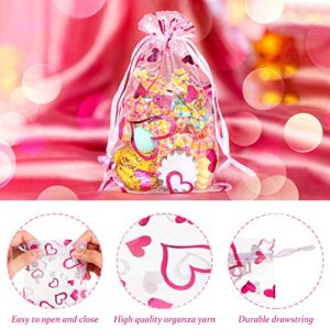 Shappy 100 Pieces Heart Organza Bags with Drawstring Jewelry Pouch Bags Candy Cookies Packaging Bags for Mother's Day Birthday Wedding Festival Party Favor Supply (Red, Rose Red,2.8 x 3.5 Inch)