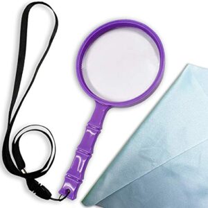 lele life 10x 95mm large magnifying glass for seniors and kids, unique bamboo handheld reading magnifier, hand held reading magnifying glass for reading and hobby observation, purple