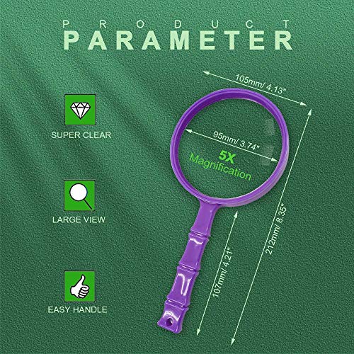 LELE LIFE 10X 95mm Large Magnifying Glass for Seniors and Kids, Unique Bamboo Handheld Reading Magnifier, Hand Held Reading Magnifying Glass for Reading and Hobby Observation, Purple