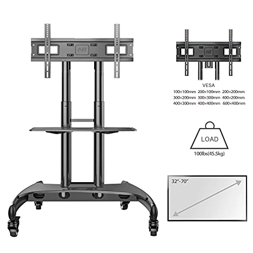 NB North Bayou Mobile TV Cart Rooling TV Stand with Wheels for 32 to 70 Inch LCD LED OLED Plasma Flat Panel Screens up to 100lbs AVA1500-60-1P (Black)