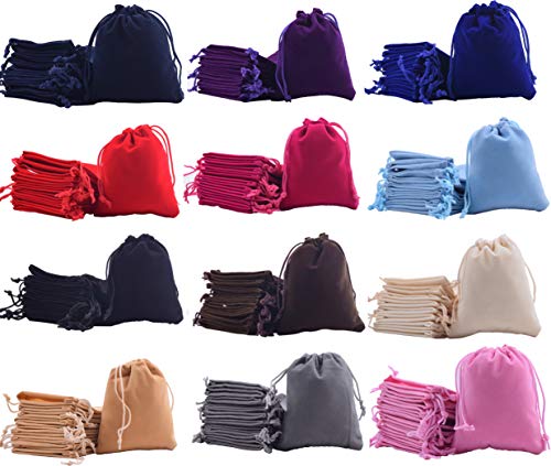 Sansam 48pcs Small 12 Colors Mixed Drawstrings Velvet Gift Bags Velvet Jewelry Pouches for Wedding Favors, Candy Bags, Party Favors, 2.8x3.6''