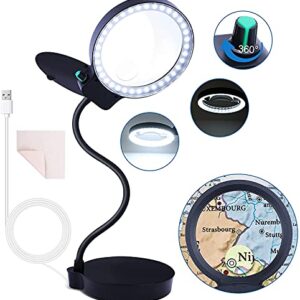 Magnifying Glass with Light and Stand, 10X 20X Magnifying Desk Lamp with Brightness Stepless Dimmable , Adjustable Gooseneck for Reading, Close Work, Hobbies