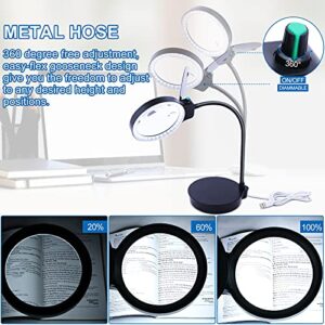 Magnifying Glass with Light and Stand, 10X 20X Magnifying Desk Lamp with Brightness Stepless Dimmable , Adjustable Gooseneck for Reading, Close Work, Hobbies