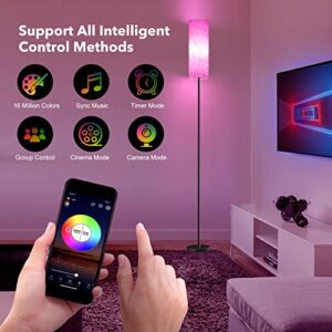 Hialotvt LED Floor Lamp for Living Room Bedroom, Smart Standing Lamp with Alexa Google Assistant App Remote Control, Tall Modern Floor Lamp with Linen Lamp Shade, 16 Million Colors Bulb Included