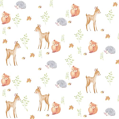 Junkin 10 Sheets Fawn Woodland Gift Wrap Wrapping Paper Folded Flat Baby Wrapping Paper Forest Animal Wrapping Paper Sheet for Boy Girl Birthday Baby Shower, 20 x 28 Inch