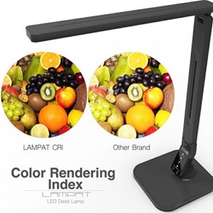 Lampat Dimmable LED Desk Lamp, 4 Lighting Modes (Reading/Studying/Relaxation/Bedtime), 5-Level Dimmer, Touch-Sensitive Control Panel, 1-Hour Auto Timer, 5V/1A USB Charging Port, Piano Black