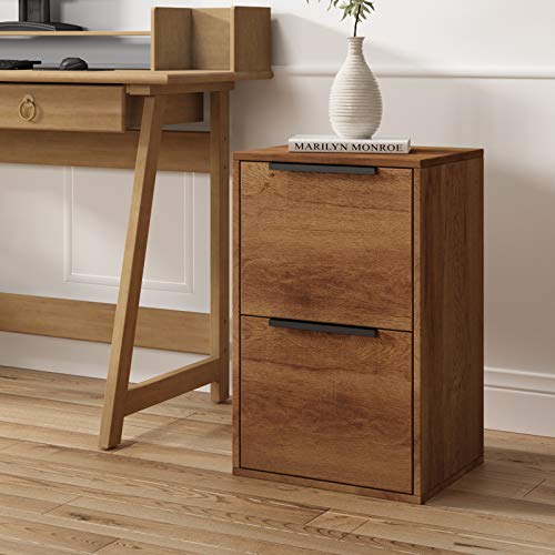 GREATMEET 2 Drawer Wooden File Cabinet, Vertical Storage Filing Cabinet with Hanging Bars for Letter Size, Home Office File Storage Cabinet,Brown