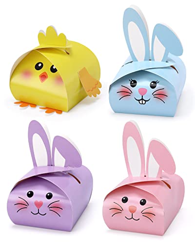 Easter Party Favor Boxes Easter Treat Boxes Bunny Party Decorations Easter Basket Bunny and Chicks Goodies Candy Gift Boxes for Easter Party Decorations Table Centerpieces Decor Supplies Set of 12