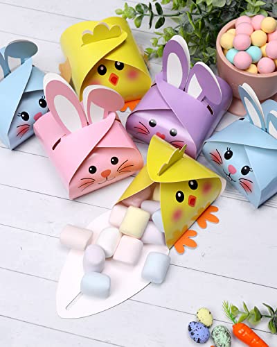 Easter Party Favor Boxes Easter Treat Boxes Bunny Party Decorations Easter Basket Bunny and Chicks Goodies Candy Gift Boxes for Easter Party Decorations Table Centerpieces Decor Supplies Set of 12