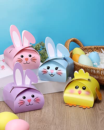 Easter Party Favor Boxes Easter Treat Boxes Bunny Party Decorations Easter Basket Bunny and Chicks Goodies Candy Gift Boxes for Easter Party Decorations Table Centerpieces Decor Supplies Set of 12