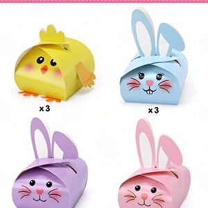 Easter Party Favor Boxes Easter Treat Boxes Bunny Party Decorations Easter Basket Bunny and Chicks Goodies Candy Gift Boxes for Easter Party Decorations Table Centerpieces Decor Supplies Set of 12