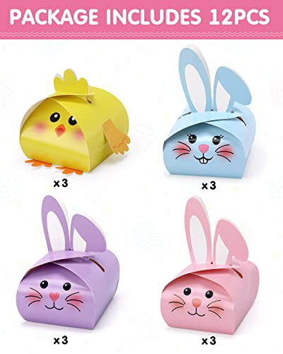 Easter Party Favor Boxes Easter Treat Boxes Bunny Party Decorations Easter Basket Bunny and Chicks Goodies Candy Gift Boxes for Easter Party Decorations Table Centerpieces Decor Supplies Set of 12