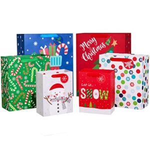 suncolor pack of 12 christmas gift bags assorted sizes with handle (4 extra large 16″, 4 large 12″, 4 medium 9″)