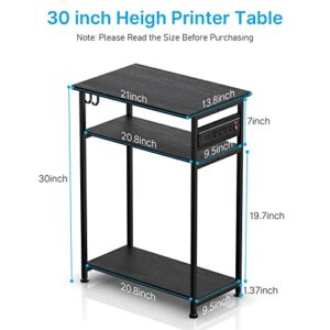 CCCEI Computer Tower and Printer Stand Design with Charging Station, 4 Outlets and Fast Charging USB Ports, 3 Tier Storage, Tall PC Case or Scanner Table 30 Inches High for Small Home Office Black