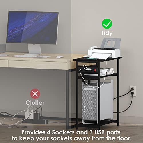 CCCEI Computer Tower and Printer Stand Design with Charging Station, 4 Outlets and Fast Charging USB Ports, 3 Tier Storage, Tall PC Case or Scanner Table 30 Inches High for Small Home Office Black