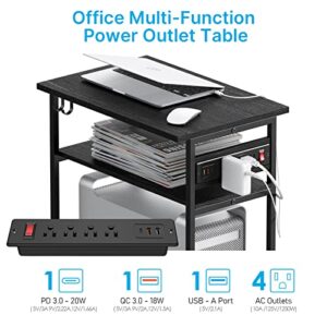 CCCEI Computer Tower and Printer Stand Design with Charging Station, 4 Outlets and Fast Charging USB Ports, 3 Tier Storage, Tall PC Case or Scanner Table 30 Inches High for Small Home Office Black