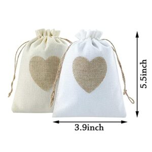 Burlap Heart Gift Bags with Drawstring,24pcs 4”x6" Jute Cloth Favor Pouches for Wedding Shower Party Thanksgiving Christmas Valentine's Day