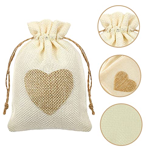 Burlap Heart Gift Bags with Drawstring,24pcs 4”x6" Jute Cloth Favor Pouches for Wedding Shower Party Thanksgiving Christmas Valentine's Day