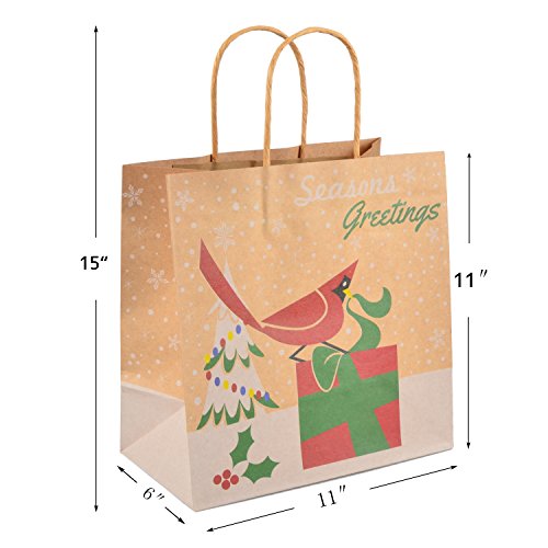 JOYIN 24 PCS Christmas Kraft Gift Bags with Assorted Christmas Prints for Kraft Holiday Gift Bags, Christmas Goody Bags, Xmas Gift Bags, School Classrooms and Party Favors (not included tissue paper)