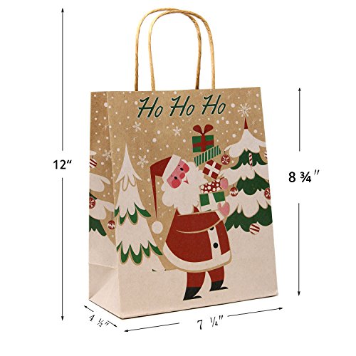 JOYIN 24 PCS Christmas Kraft Gift Bags with Assorted Christmas Prints for Kraft Holiday Gift Bags, Christmas Goody Bags, Xmas Gift Bags, School Classrooms and Party Favors (not included tissue paper)