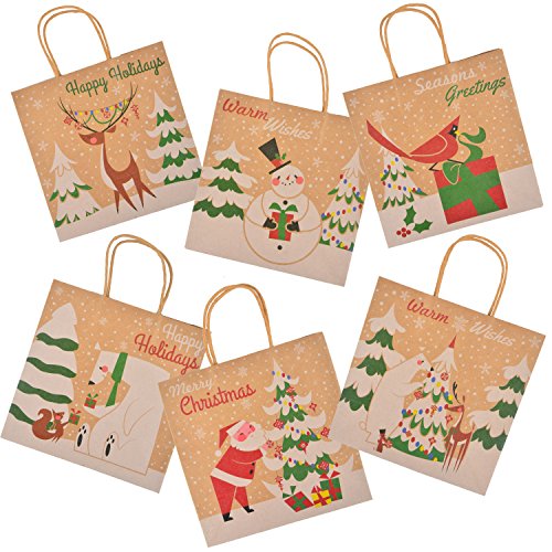 JOYIN 24 PCS Christmas Kraft Gift Bags with Assorted Christmas Prints for Kraft Holiday Gift Bags, Christmas Goody Bags, Xmas Gift Bags, School Classrooms and Party Favors (not included tissue paper)