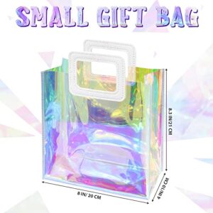 Valentine's Day Small Gift Bags Holographic Iridescent Bags, 8.3 x 8 x 4 Inch Clear Reusable Gift Tote Bags PVC Wrap Bag with Handle for Valentine's Wedding Birthday Shopping Travel Party (8 Pcs)