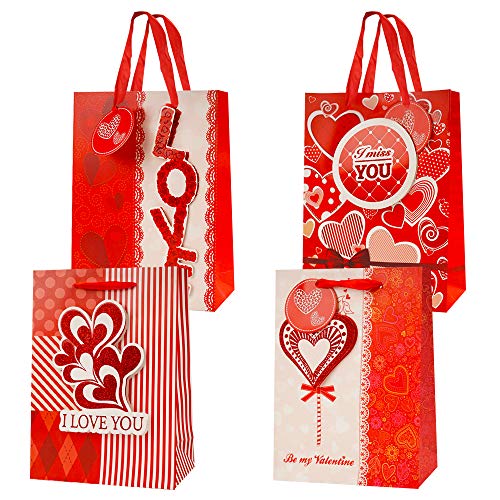 4 Pcs Valentines Day Gift Paper Bags with Handles, Creative Unique Valentines Day Gift Bags for Anniversary