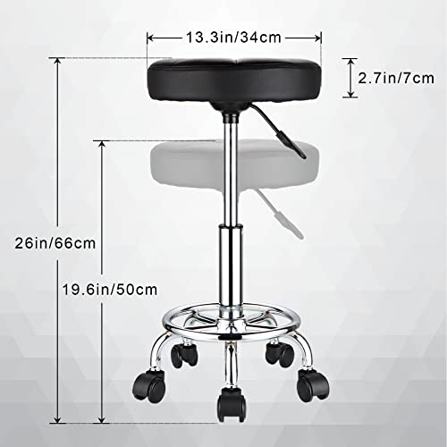 HMTOT Swivel Stool with Wheels Round Rolling Stools PU Leather Height Adjustable Black